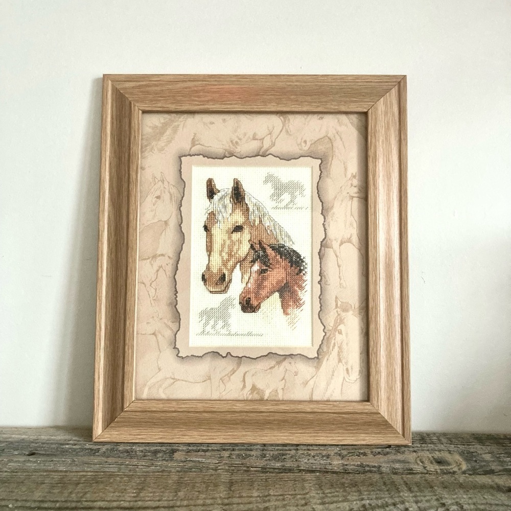 Horse needlepoint framed art handmade